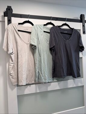 Bundle - Universal Thread Washed V-Neck Tee Trio - Light Beige, Mint, Charcoal